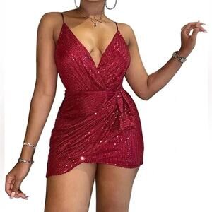 Sexy strappy red sparkly dress